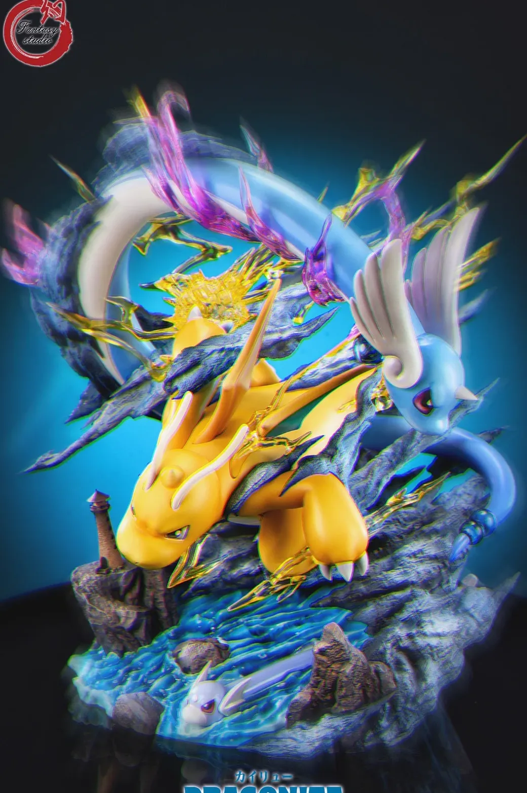 GX Evolution Series Dragonite Family with LED - Pokemon Resin Statue - Fantasy Studios