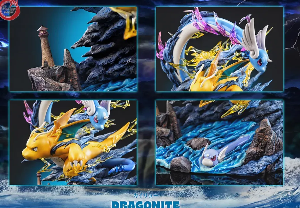 GX Evolution Series Dragonite Family with LED - Pokemon Resin Statue - Fantasy Studios