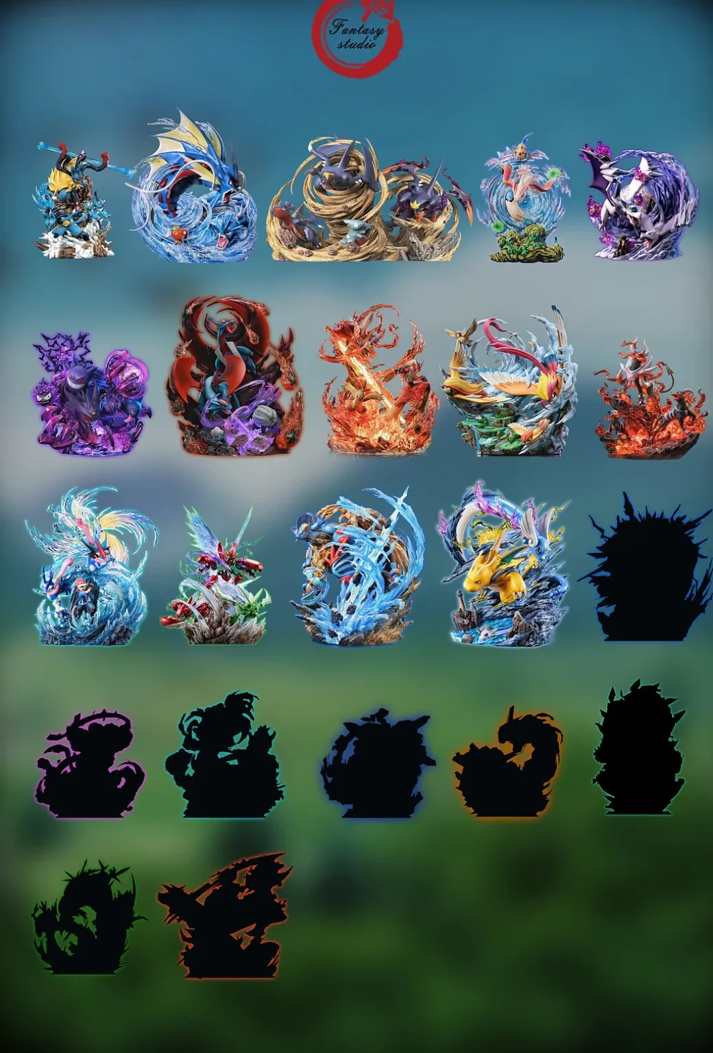 GX Evolution Series Dragonite Family with LED - Pokemon Resin Statue - Fantasy Studios