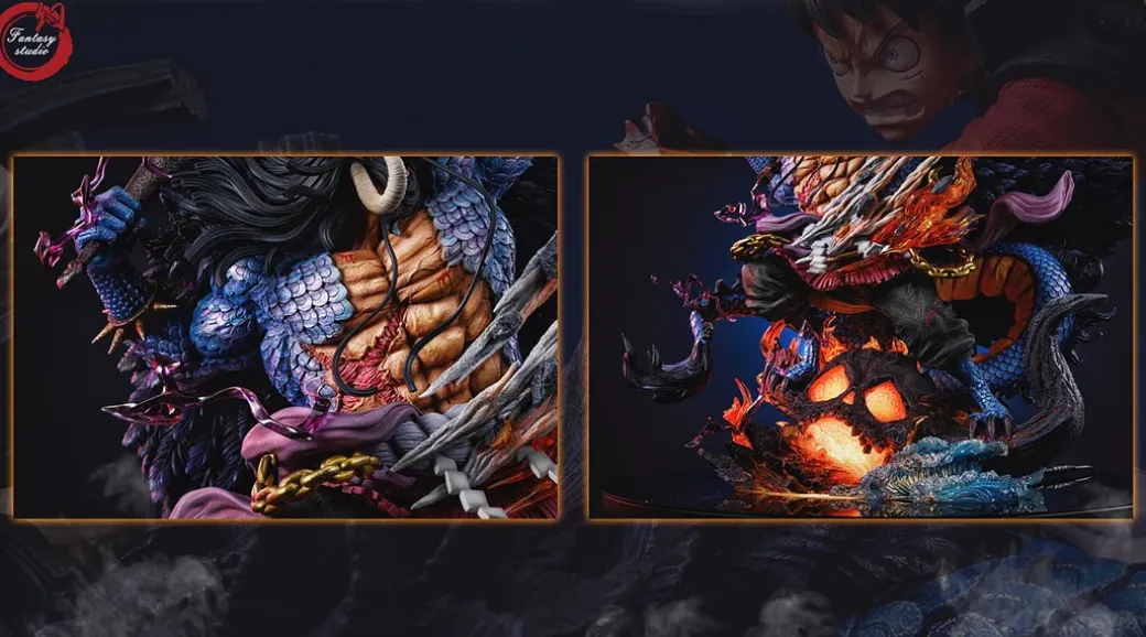 Human-Beast Form Kaido vs Nika Luffy with LED - ONE PIECE Resin Statue - Fantasy Studios
