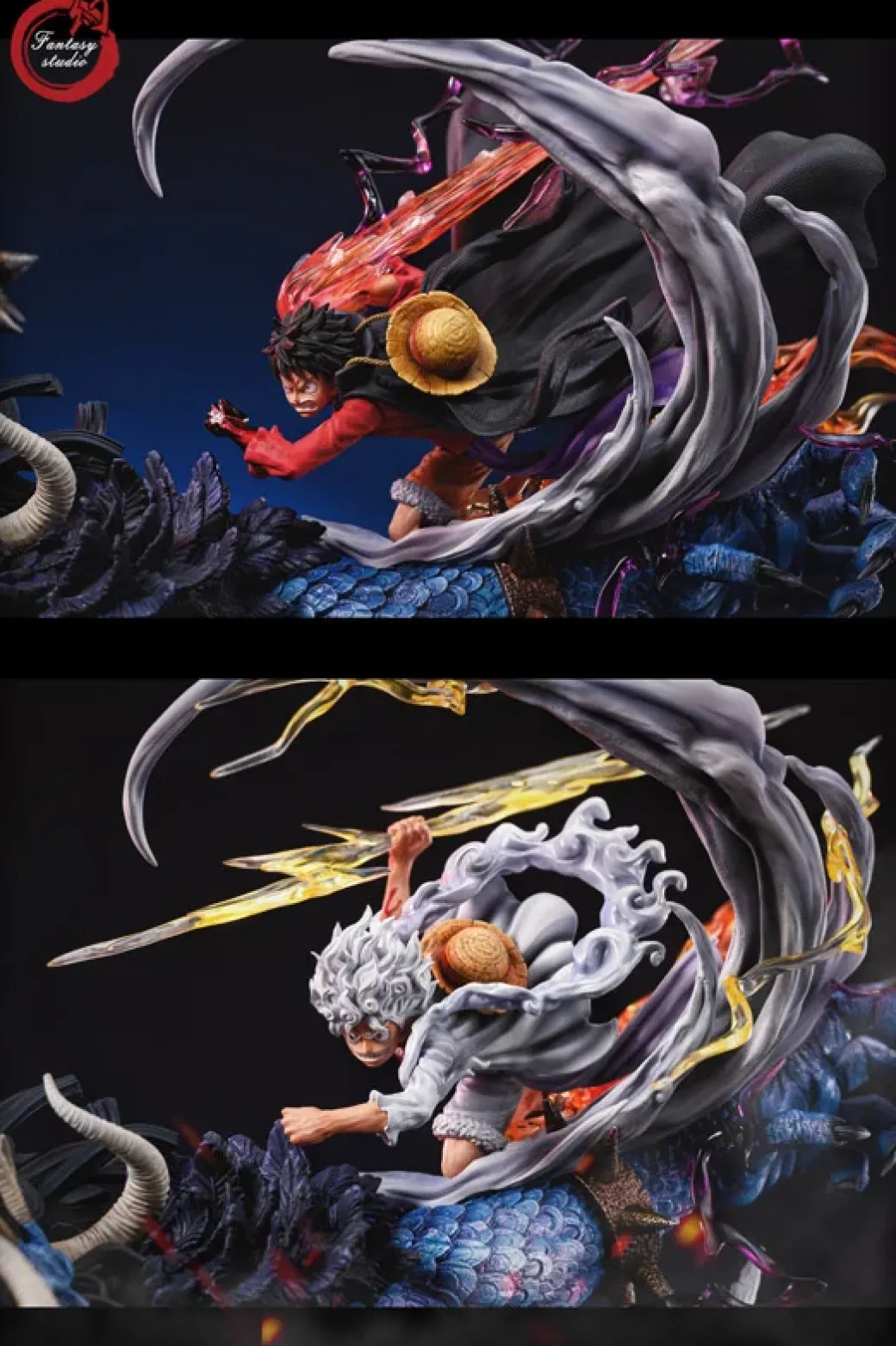 Human-Beast Form Kaido vs Nika Luffy with LED - ONE PIECE Resin Statue - Fantasy Studios