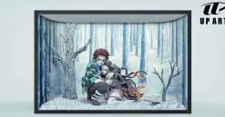 Kamado Tanjirou & Kamado Nezuko Embracing Snow Scene with LED - Demon Slayer: Kimetsu no Yaiba Resin Statue - UP ART Studios