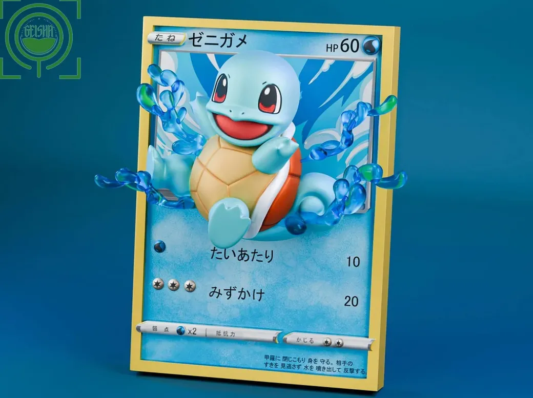 Kanto Starter Pokemon Coming Out From Pokemon Card - Pokemon Resin Statue - GEISHA Studio