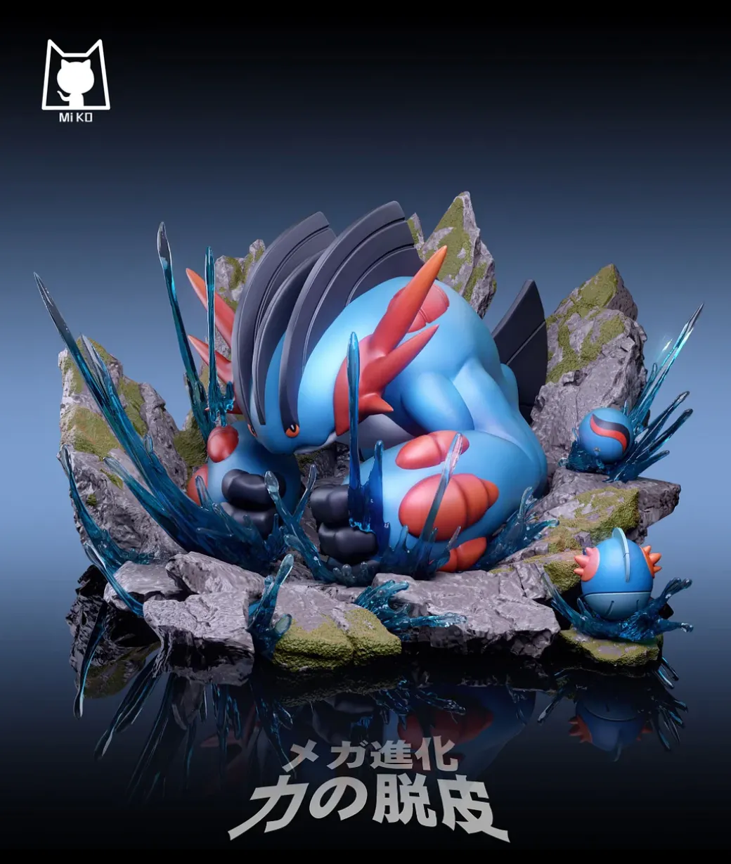 Mega Swampert & Swampert Pokeball & Mudkip Pokeball - Pokemon Resin Statue - MiKo Studio