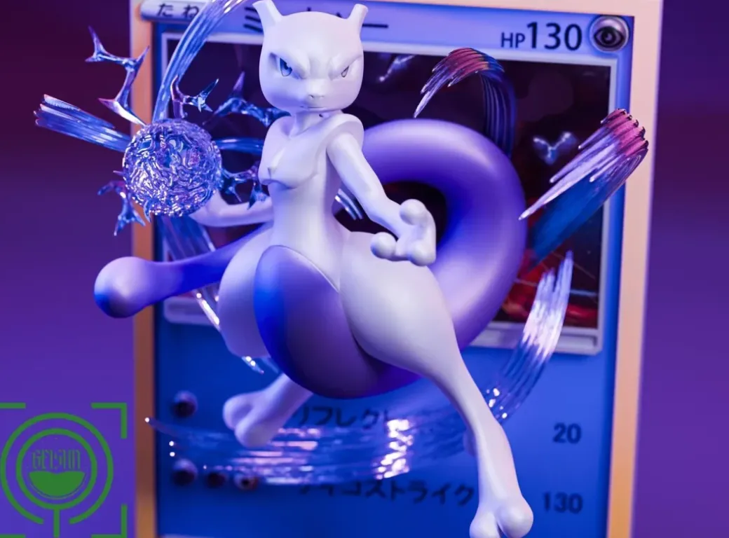 Mewtwo Coming Out From Pokemon Card - Pokemon Resin Statue - GEISHA Studio