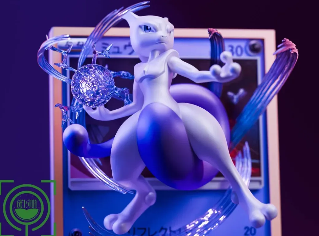 Mewtwo Coming Out From Pokemon Card - Pokemon Resin Statue - GEISHA Studio