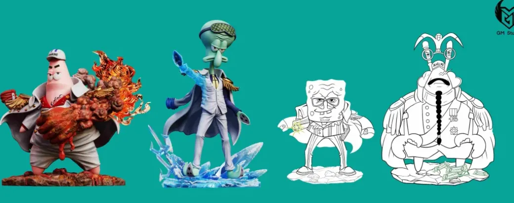 Patrick Star Cosplay Akainu & Squidward Cosplay Kuzan - SpongeBob SquarePants ONE PIECE Resin Statue - GM-Studio