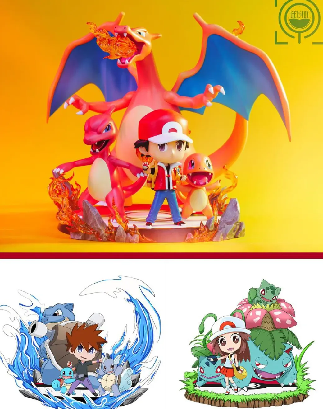 Red & Charizard Family - Pokemon Resin Statue - GElSHA Studio