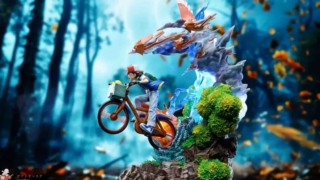 Riding Bike Ash Ketchum with LED - Pokemon Resin Statue - A.M. Sandsculpture Studios