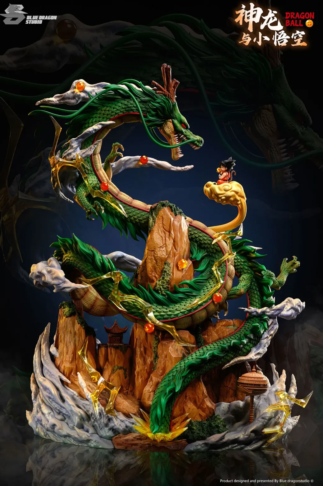 Shenron & Son Goku with LED - Dragon Ball Resin Statue - Blue Dragon Studio