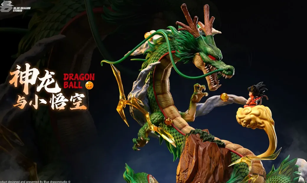 Shenron & Son Goku with LED - Dragon Ball Resin Statue - Blue Dragon Studio