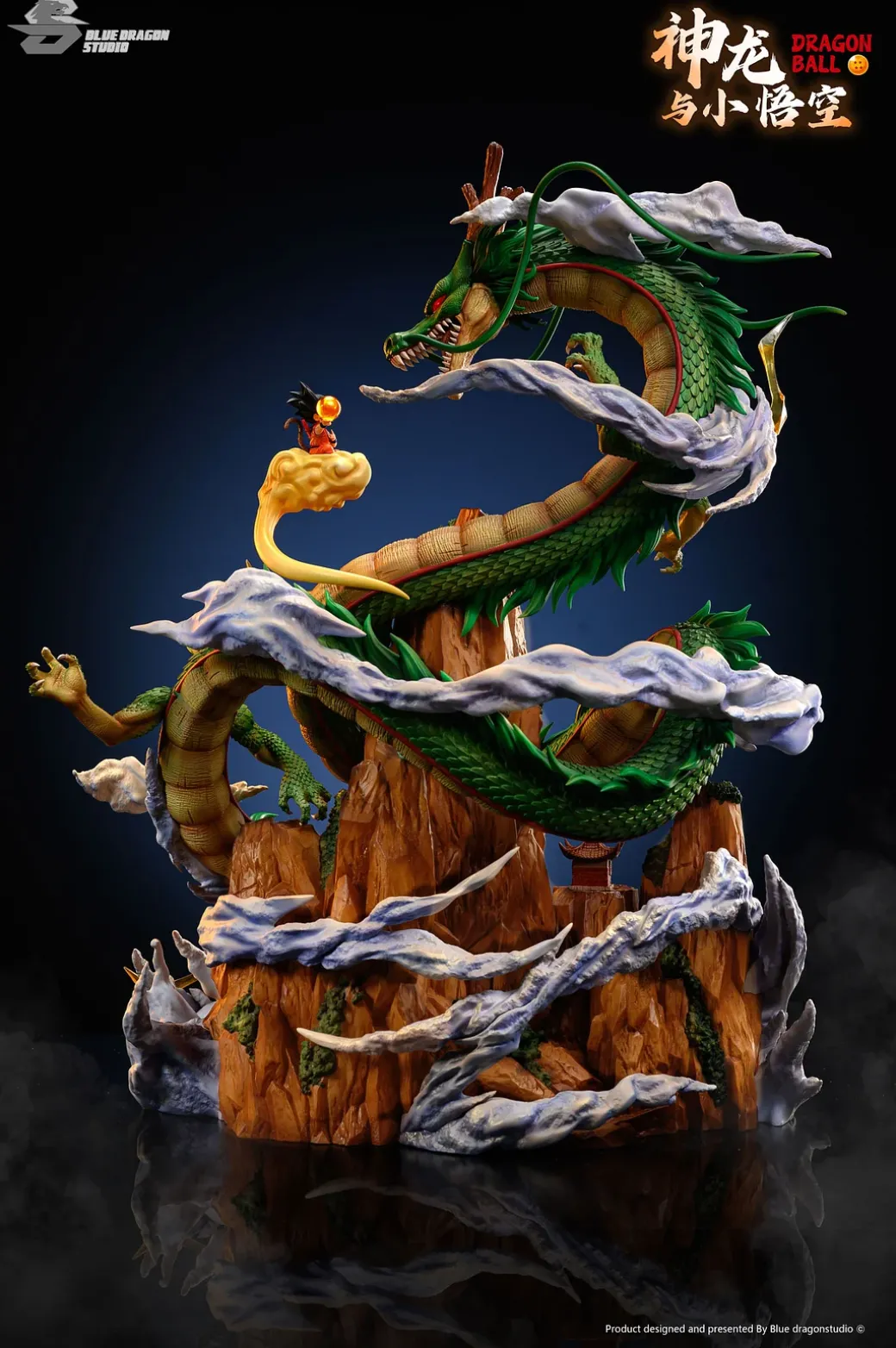 Shenron & Son Goku with LED - Dragon Ball Resin Statue - Blue Dragon Studio