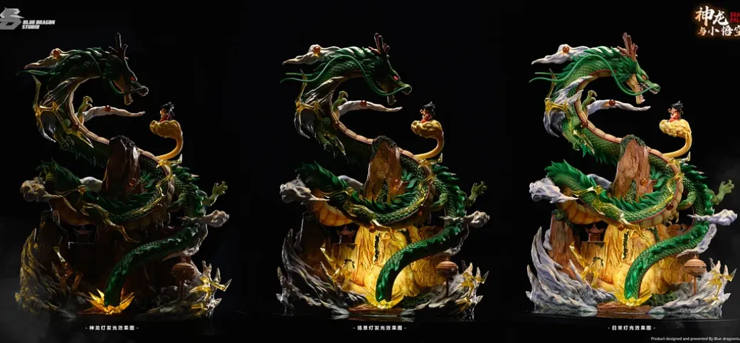Shenron & Son Goku with LED - Dragon Ball Resin Statue - Blue Dragon Studio