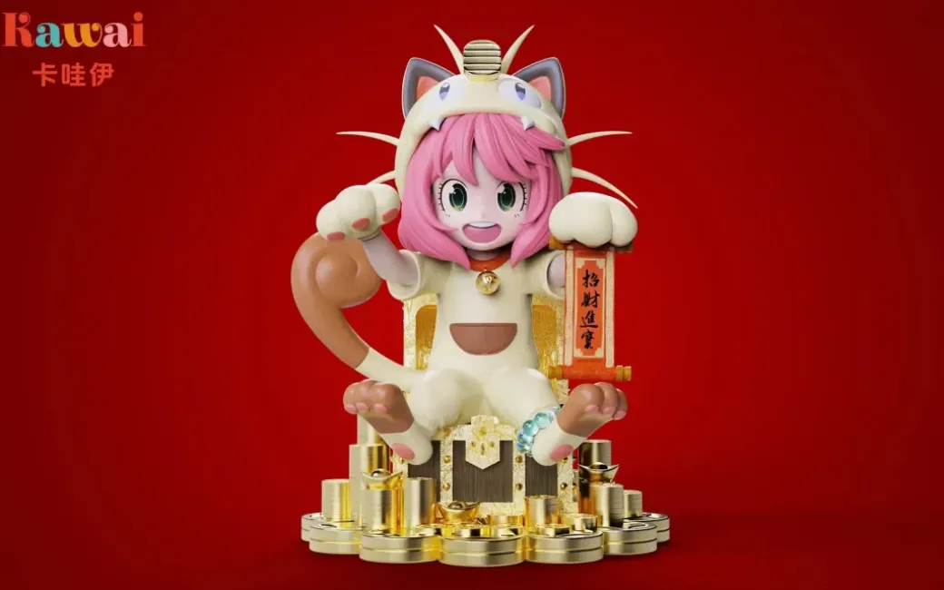 Small & Big Scale Lucky Meowth Cosplay Anya Forger - Pokemon SPY X FAMILY Resin Statue - Kawai Studio
