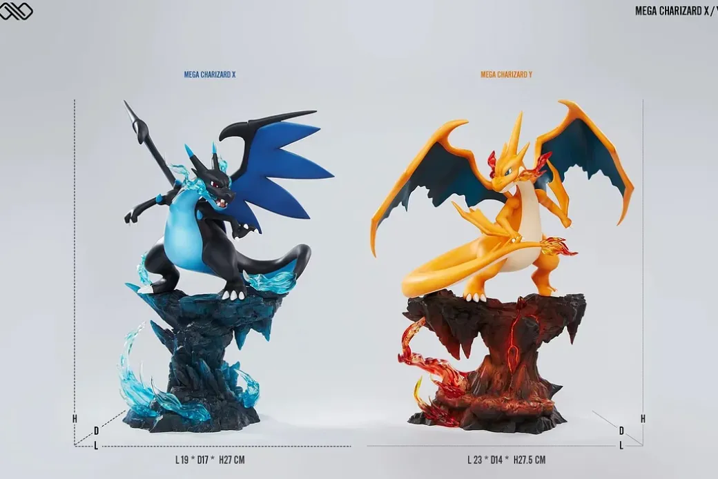 Small & Big Scale Mega Charizard X & Mega Charizard Y - Pokemon Resin Statue - Unlimited Studios