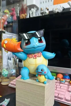 Summer Water Gun Squirtle & Little Squirtle - Pokemon Resin Statue - CaiCai Studio
