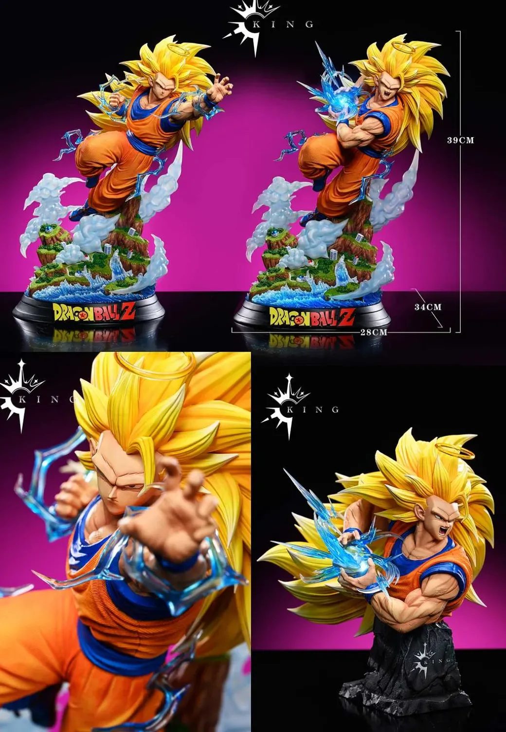 Super Saiyan 3 Son Goku with LED - Dragon Ball Resin Statue - KING Studio