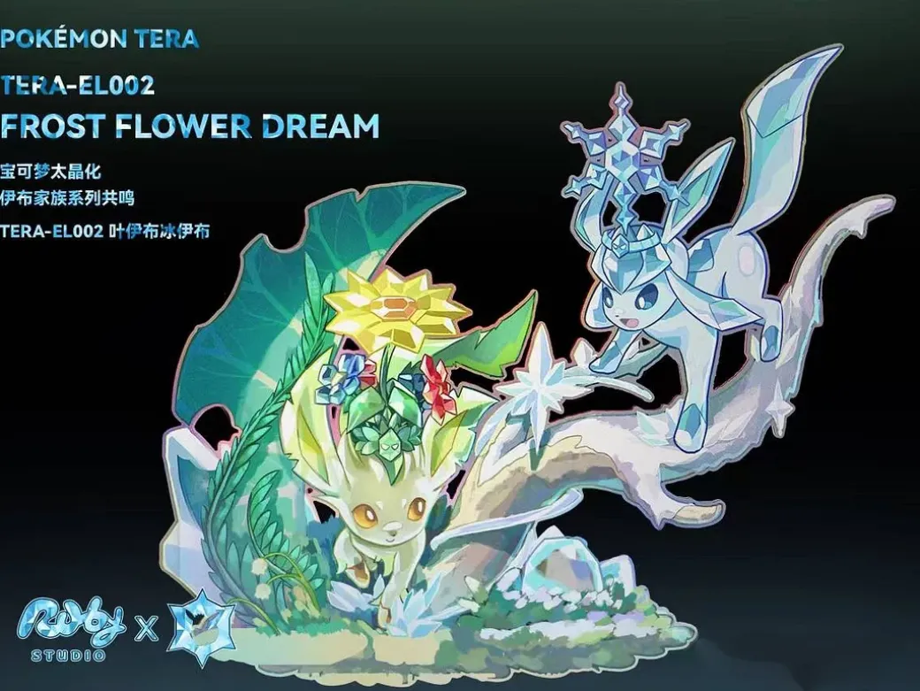Terastallized Eevee Forest Series 002 Leafeon & Glaceon - Pokemon Resin Statue - Ruby Studio